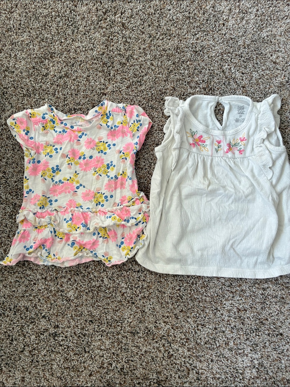 Girls Short Sleeve Floral Ruffle Tee - Pink & White